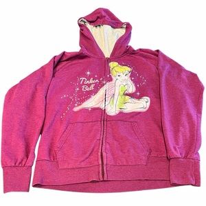 Disney Tinkerbell Full Zip Hoodie Womens Size XL Magenta Peter Pan Fairy EUC